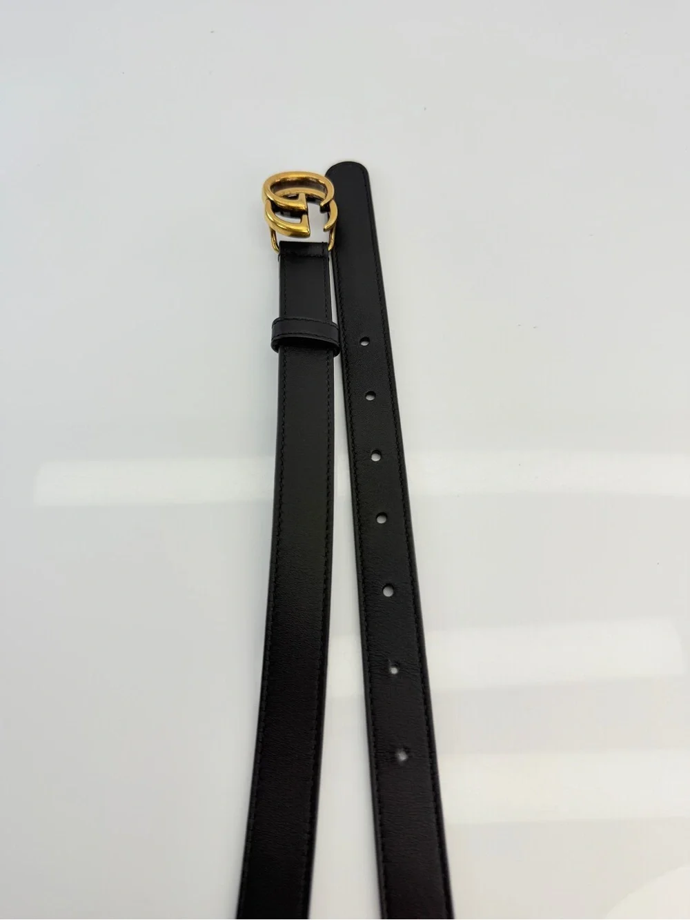 Gucci Gg Marmont Slim Black Leather Double G Belt Gold Buckle 409417 85/34